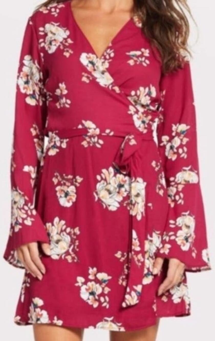 Allison Joy EVEREVE Women's Burgundy Floral Wrap Dress Medium